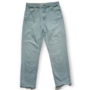 Topshop Moto Rigid Denim High Rise Raw Hem Straight Leg Light Wash Size 30